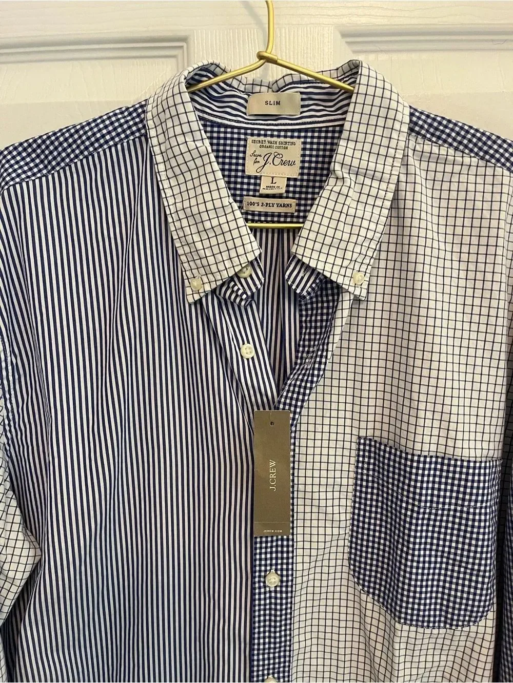NWT J. Crew Secret Wash Stripe & Gingham Button-Down Slim Fit Organic Shirt
